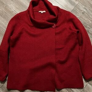 🌸 Cleo Red Shawl-Collar Button-Front Turtleneck Sweater